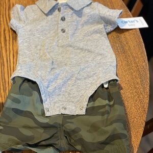 Carter's Baby Gray Bodysuit with Camo Shorts